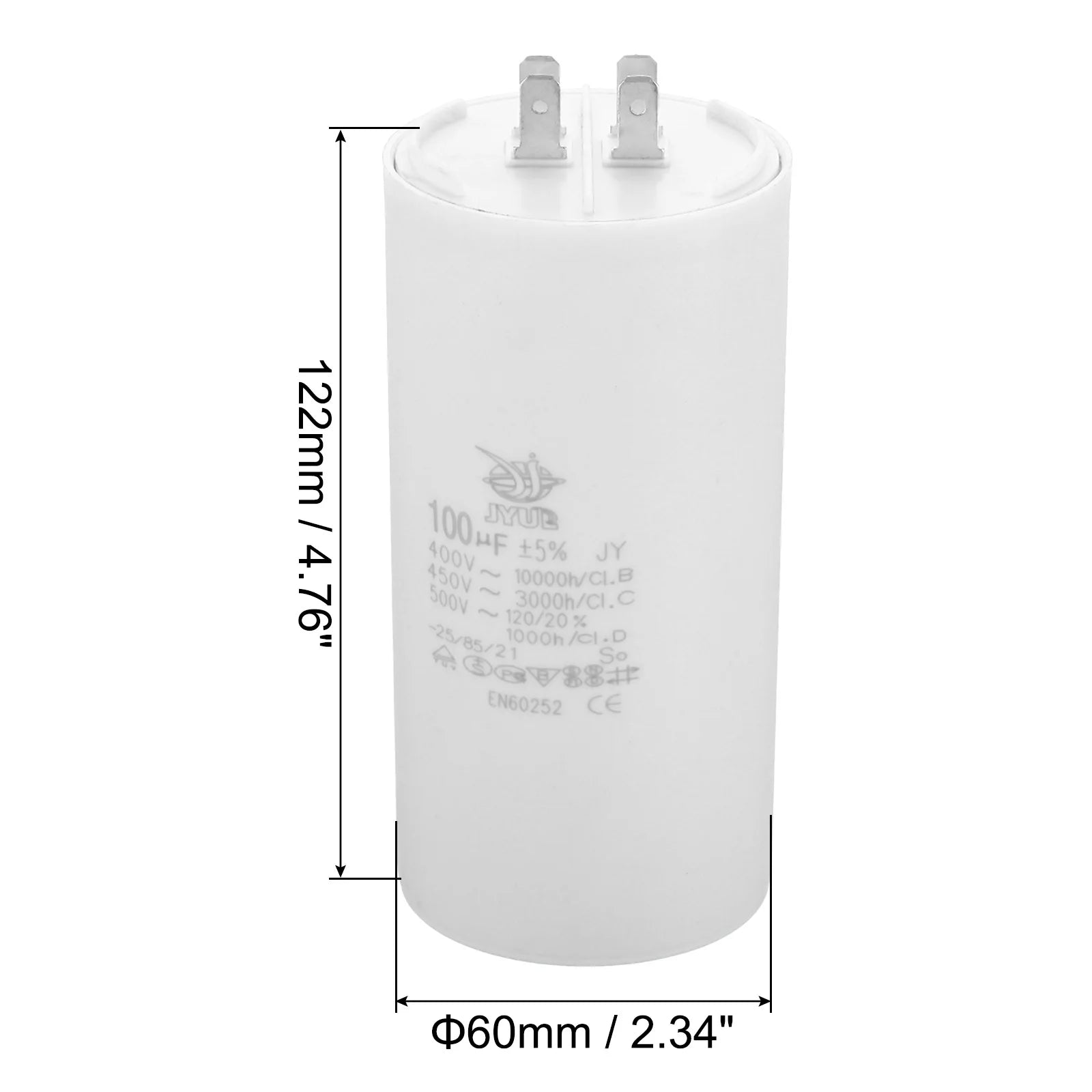 CBB60 8uf-100uf Running Capacitor AC 450V 4 Pins 50/60Hz Double Insert Cylinder Bottom for Air Conditioning Water Pump Fan Motor