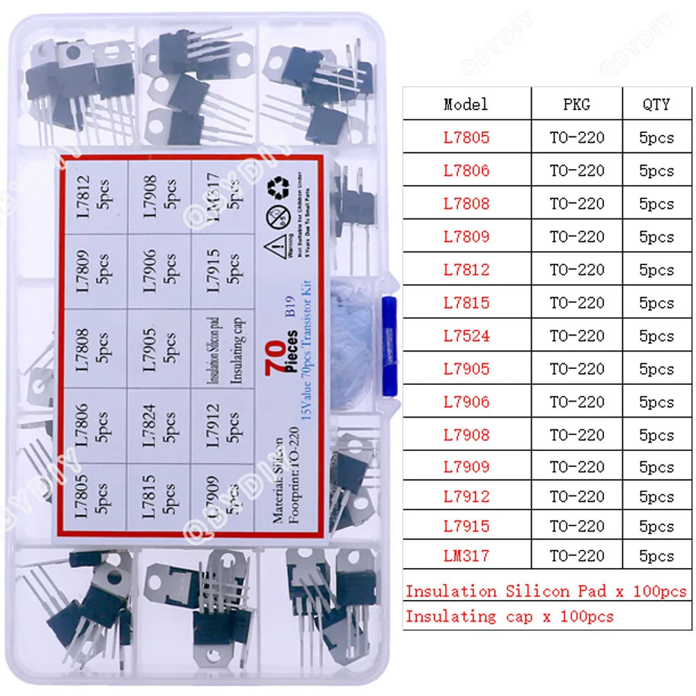 TO-92 TO-92L TO-126 TO-220 Series Mosfet Triode Thyristor PNP NPN Transistor Assortment Kit Box