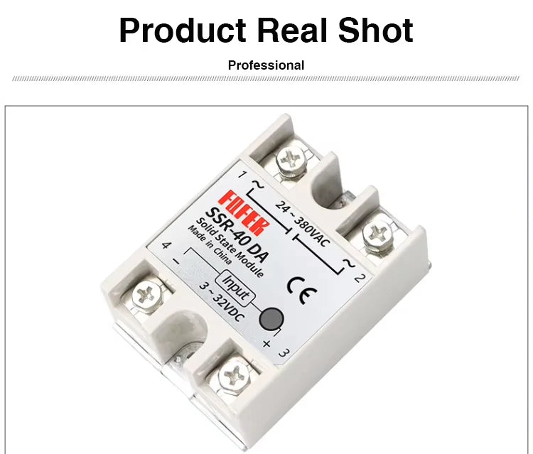 10A SSR 25A Solid State Relay 40A Output 3-32VDC 24-480VAC 220V Single Phase DC TO AC 40A Relay SSR HeatSink SSR 40DA