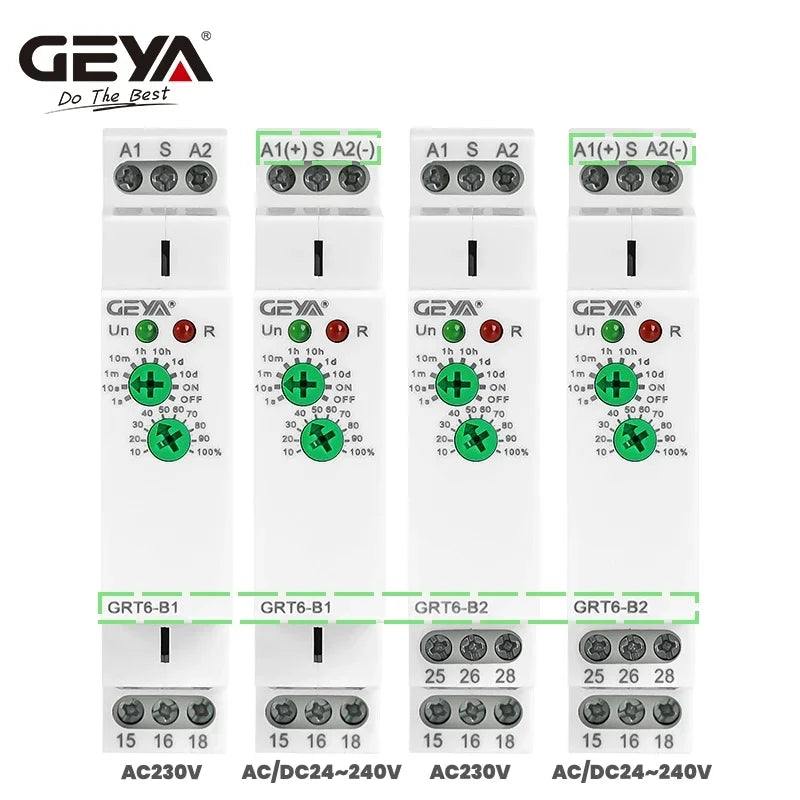 GEYA Delay Time Relay Electronic Type 10A AC230V OR AC/DC24V-240V Time Relay 24V 220V GRT6-A/B