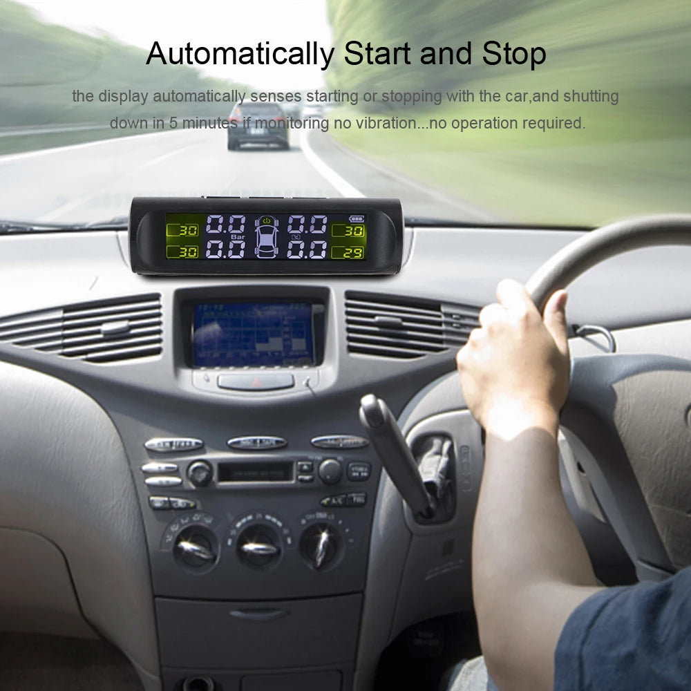 Temperature Warning Fuel Save Tire Pressure Monitoring System Solar TPMS With 4 External Sensors Car Tyre Pressure Monitor