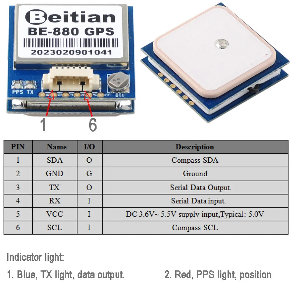 Beitian GPS Receiver Module BN-180/220/250/280/880 Multi-GNSS Support for Arduino Flight Control Drone