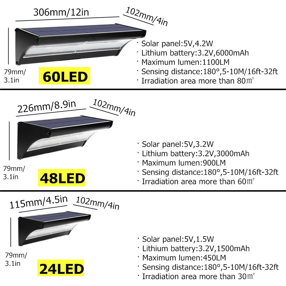 Outdoor Solar Led Lights with Radar Sensor 60LED Reflector Solar Sensor Aluminium Wall Lamp for Garden Light Outdoor Lighting