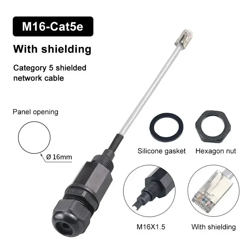 Waterproof RJ45 Network Connector M16/20/22 Cat5e Shield Gigabit Ethernet Line RJ45 DC Crystal Head Outdoor IP68 AP Junction Box