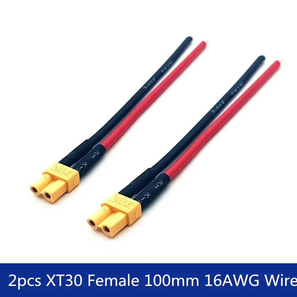 XT30 Pigtail Plug Male and Female Connector with 100mm 16AWG Tinned Wire Cable for RC Fixed wing Lipo Battery FPV Drone charger