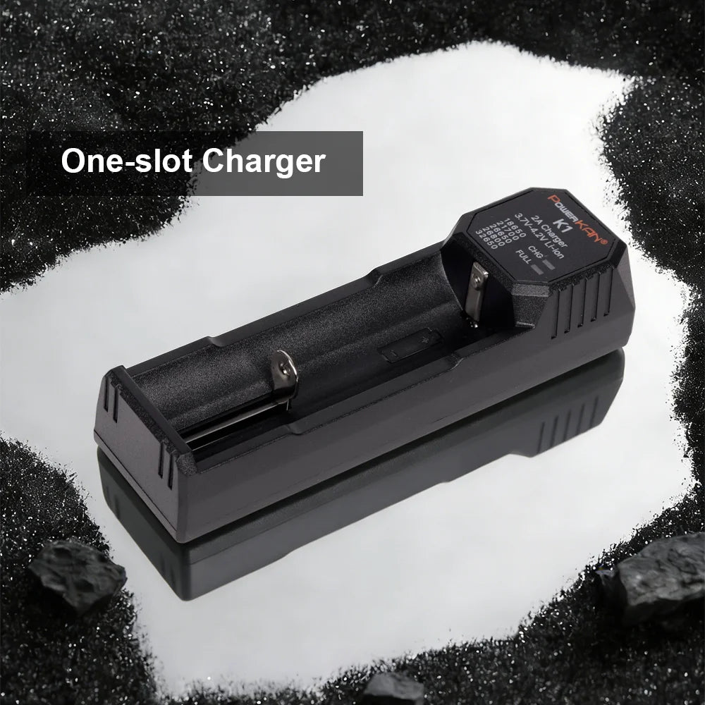 POWERKAN K1 1 Slot Smart Charger, Type-C Fast Charger for 18650 21700 26650 Li-ion Batteries
