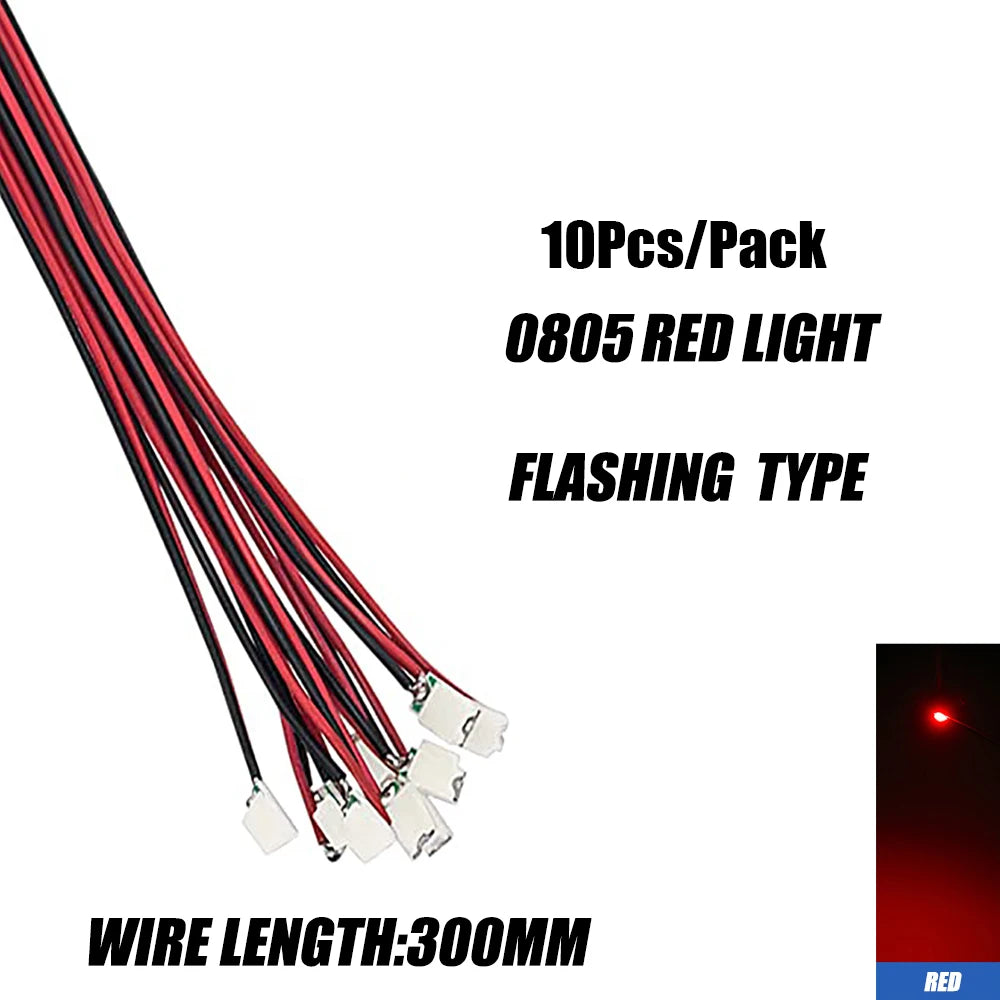 10Pcs/bag 0805 FLASHING SMD Lamp Wired Micro Litz Led Pre-Soldered Chip Wired 30cm 3V Railway DIY Model Toy Light Wires