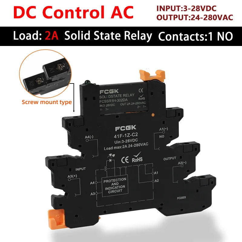 FCGK DC Control AC Slim Interface Solid State Relay Module DIN SSR Slim Relay DC Control DC 41F-1Z-C2/C4 SSR Relay DIN Rail