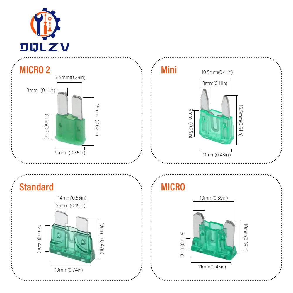 Waterproof 32V Mini Small Medium Auto Fuse Holder 18/1614/12/10AWG and Car Blade Fuse 2A 3A 5A 7.5A 10A 15A 20A 25A 30A 35A 40A