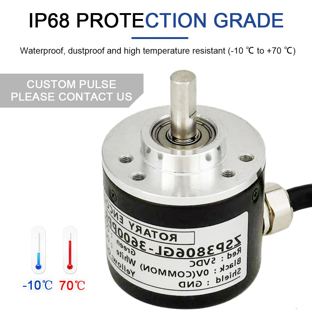 AUCHTEL 38mm Incremental Rotary Encoder 6mm D Shaft Optical Switch AB Z Phases 10-1024-3600 PPR 5-24VDC