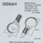 100pcs RNB Brass Ring Bare Terminal Block Connector Cable Lugs Wire Crimping Tips Electrical Connection Strips 12V 2.5mm 4mm 6mm