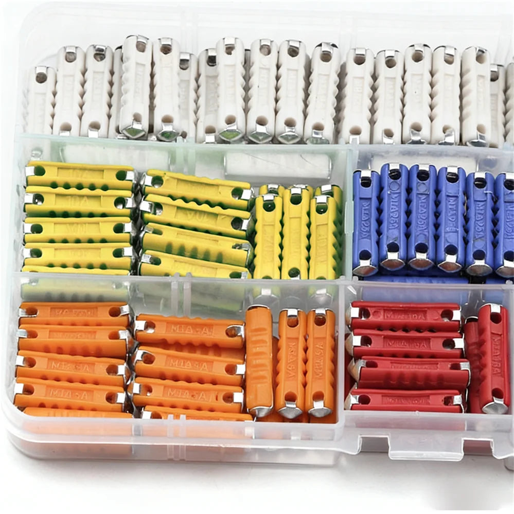 100/200 Pcs Continental Car Fuses Set European Bar Torpedo Fuse Automotive Circuits For Vintage Classic Cars 5/8/10/16/25 AMP