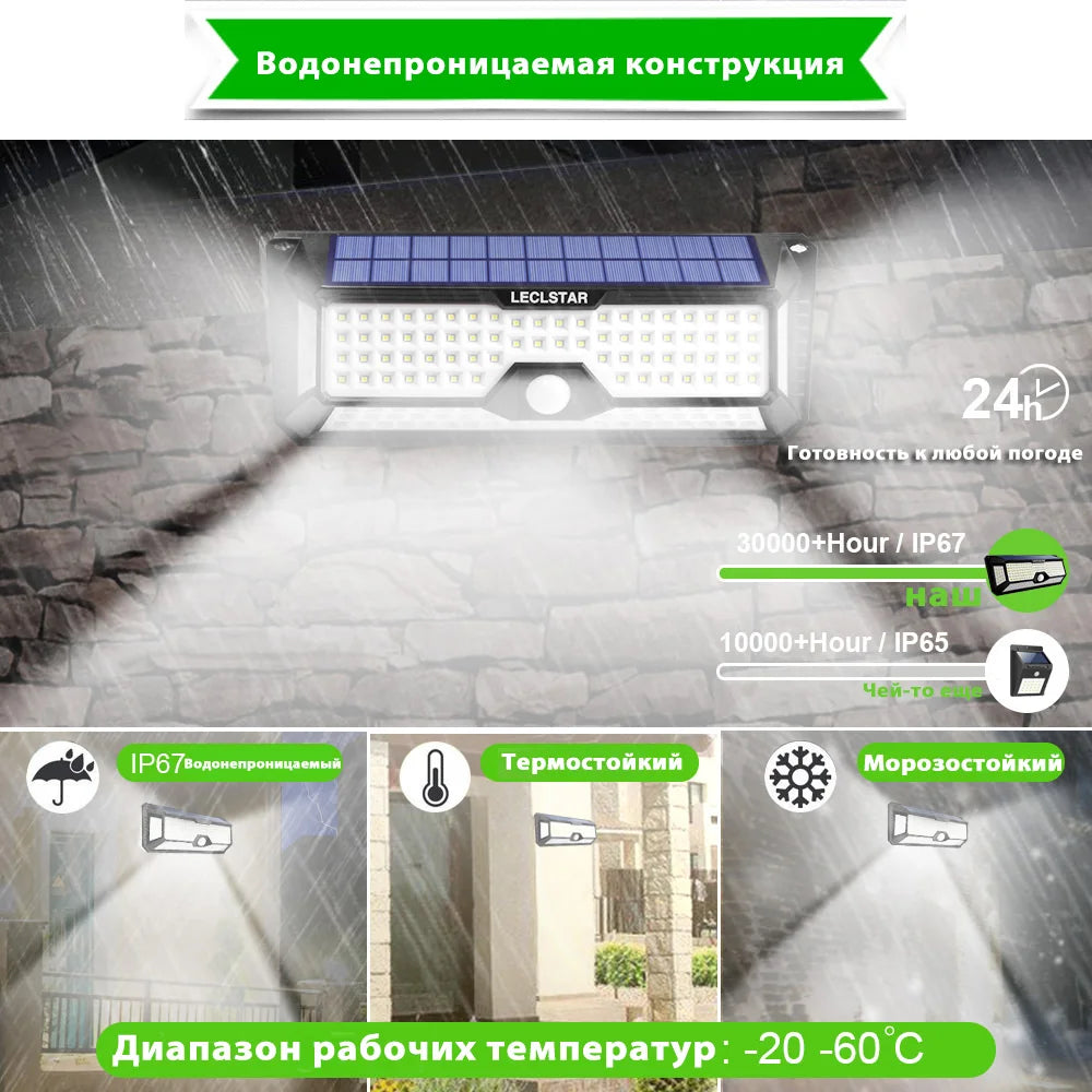 LECLSTAR Solar Outdoor Lights - 268 LED Security Lights with 4 Wide Angle, Waterproof 3 Modes Motion Sensor Lights for Outdoor
