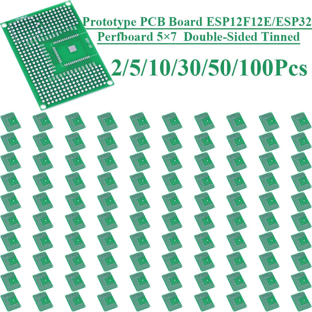 2~100Pcs 5X7 Double Sided Tin Plated Breadboard Prototype PCB Board Compatible With Wifi ESP8266 ESP12F ESP12E ESP32 Module