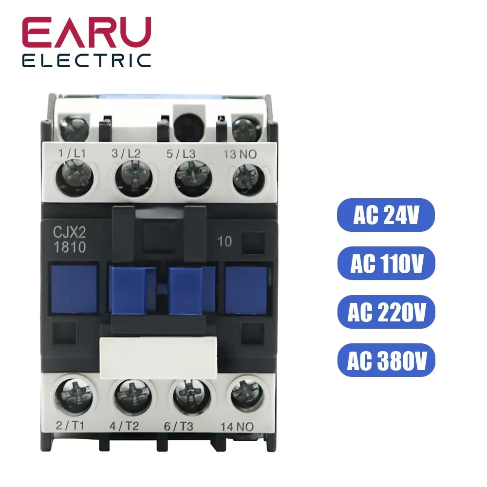 EARU Three Phase LC1 CJX2-1810 18A NO Coil Voltage AC Contactor 380V 220V 110V 24V 50/60Hz Din Rail Mount 3Pole+1NO Normal Open