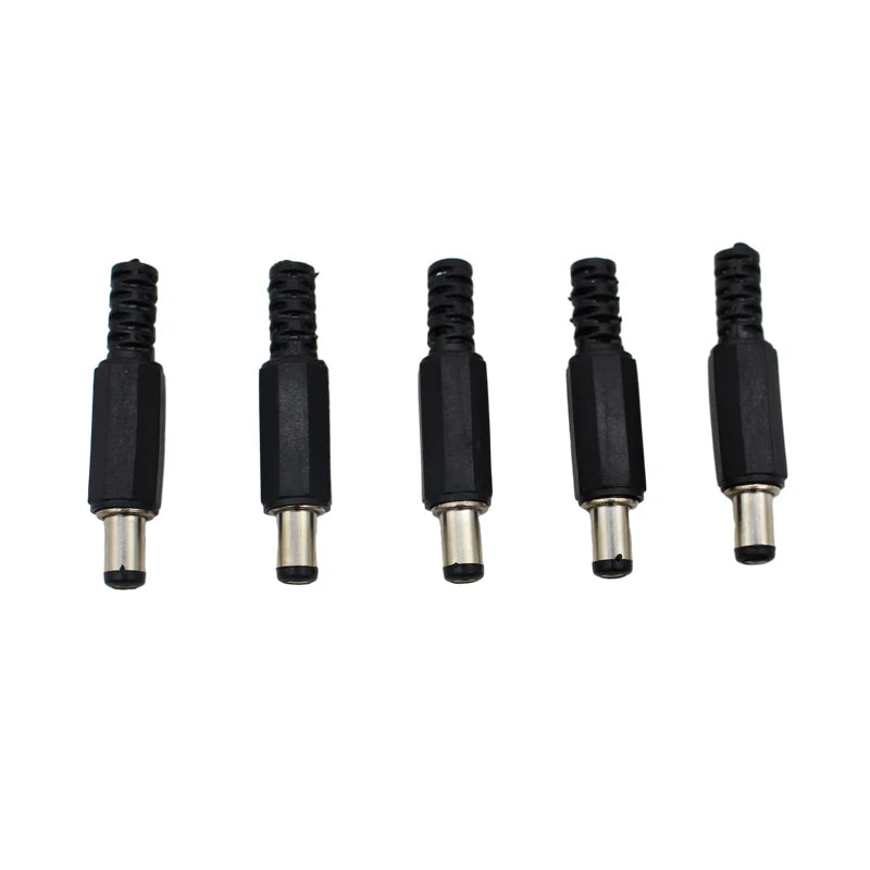 10PCS (5Pairs) DC12V 5.5 x 2.1mm Plastic Male Plugs DC022 DC Power Socket Female Jack Screw Nut Panel Mount Connector