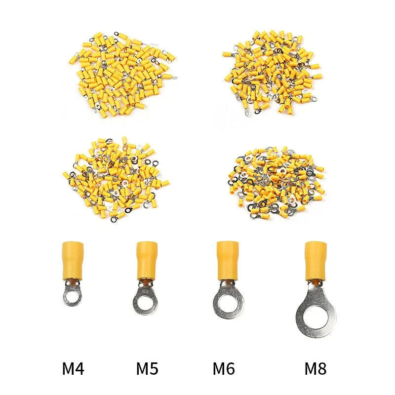 50PCS Ring Crimp Terminals Electrical Wire Connector M3/M4/M5/M6/M8/M10/M12 Insulation Ferrule Lug Quick Splice Connection Screw