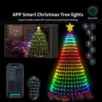 RGB Christmas Tree Waterfall Lights With Star Topper,APP Remote Control LED String Lights Multicolor Fairy Light Indoor Outdoor