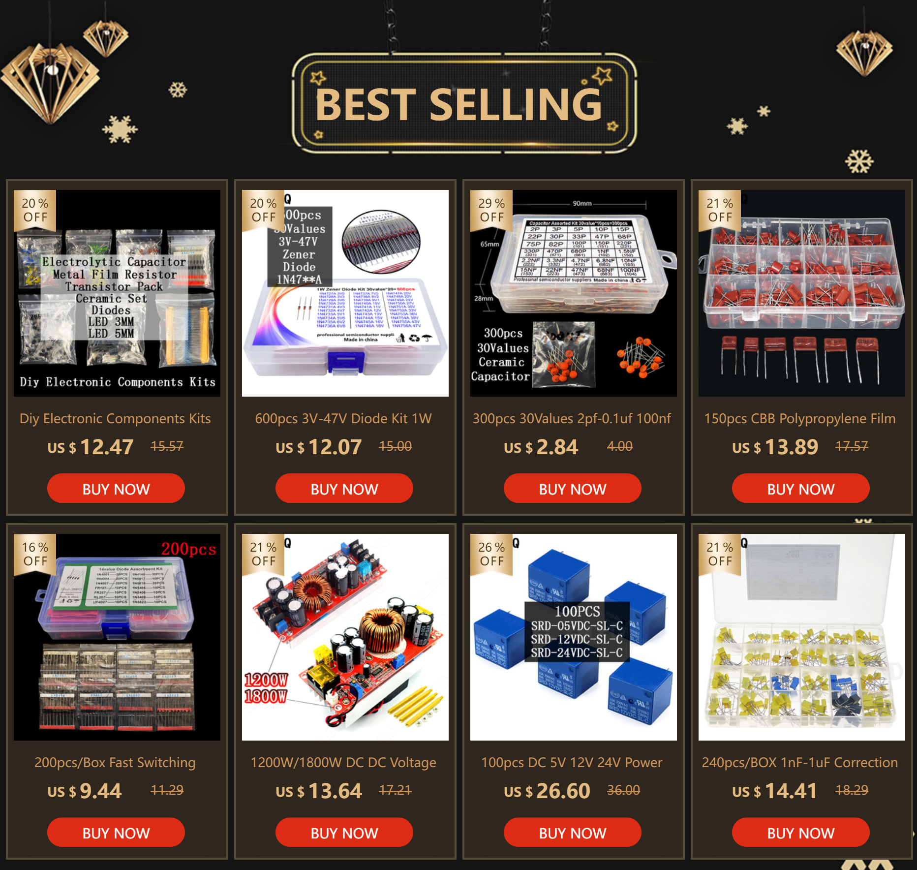200pcs/Box 25 Types 630V CBB Metal Film Capacitors Assortment Kit 0.001uf~2.2uf Polyester Film Capacitors Assortment Kit
