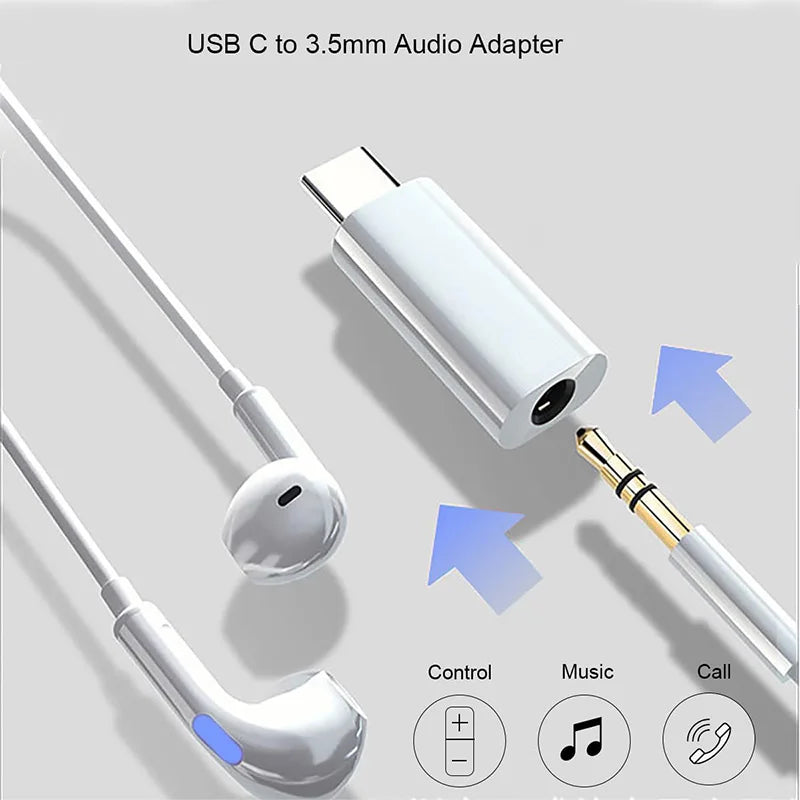 USB C to 3.5mm Earphone Adapter Audio Converter Jack for iPhone 15 Samsung Type-C Headphone Connector 3.5mm Jack USB C