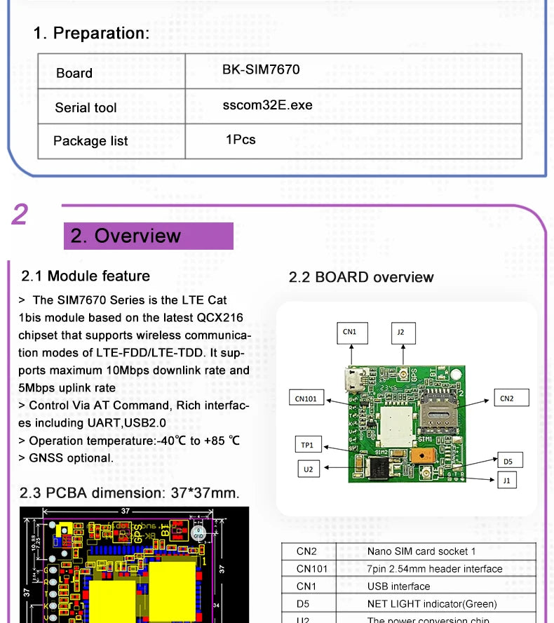 SIM7670G 4G Development Board LTE Cat1 SIMCOM Replaced SIM7600G Qualcomm Platform