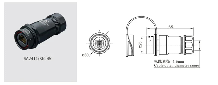 WEIPU SA24 RJ45 8P8C Metal Shell Waterproof Industrial M24 Ethernet Cable Ethernet Network Connector Signal Panel Mount Charge