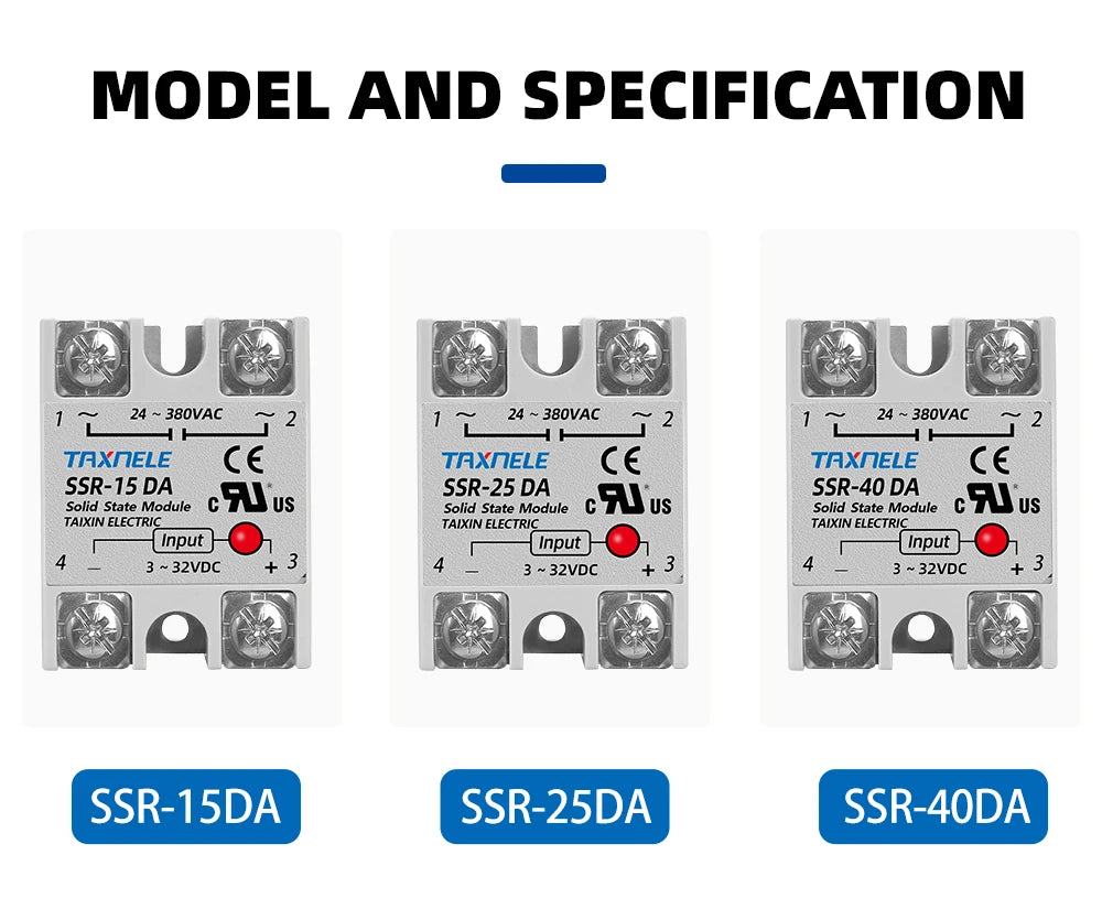 Single Phase Solid State Relay SSR-40DA SSR-25DA SSR-10DA DC To AC 3-32VDC Input 24-380VAC Output Solid State Relay