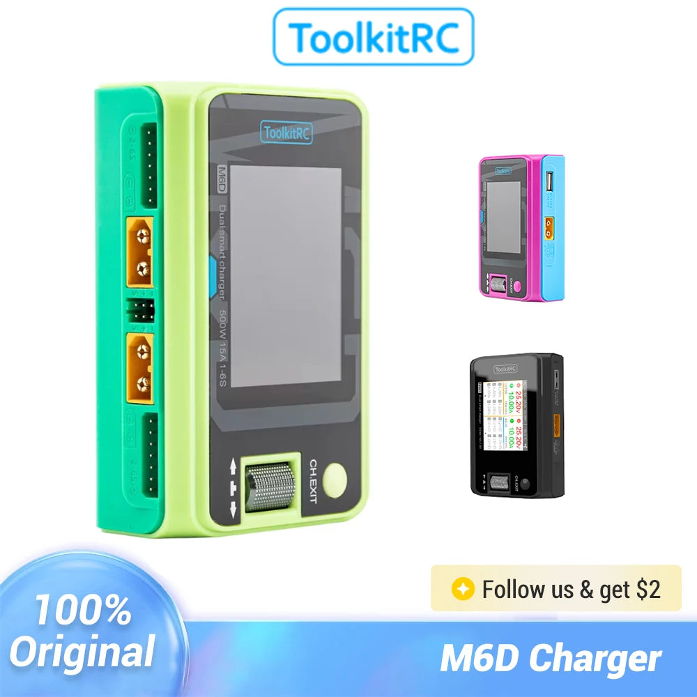 ToolkitRC M6D V3 500W 15A DC Dual Channel Smart Charger Discharger For 1-6S  LiPo LiHV LiFe Lilon Battery FPV Drone