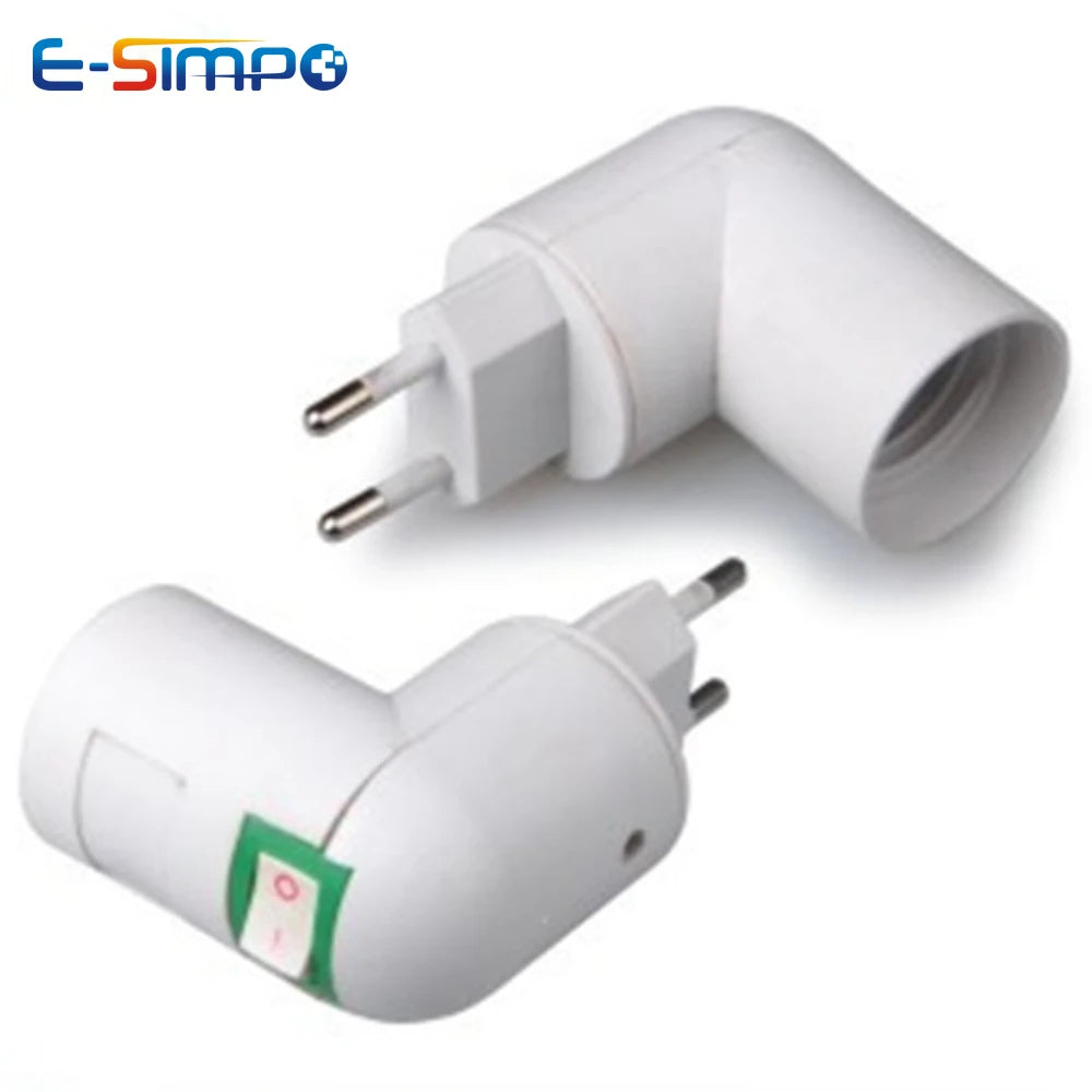1pc E27 20cm 360D Bendable US UK EU AC Power Plug to E26 E27 Edison Screw CFL LED Light Socket Lamp Holder Adapter wt Switch