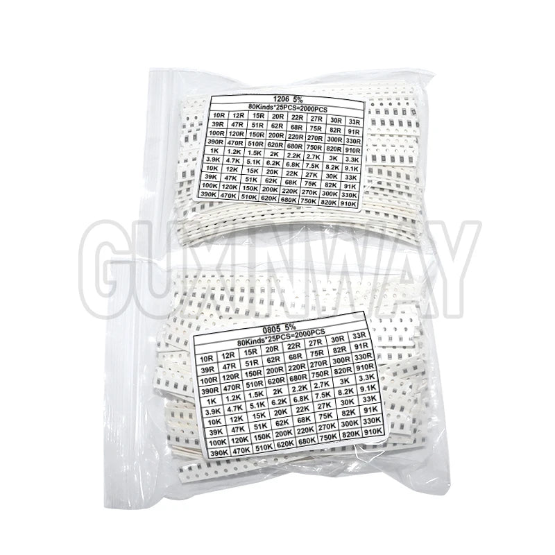 200pcs 660pcs 720pcs 4000pcs 0402 0603 0805 1206 1210 2512 1% 5% SMD Resistor Kit 10K 100K 1K 1R 100R 220R