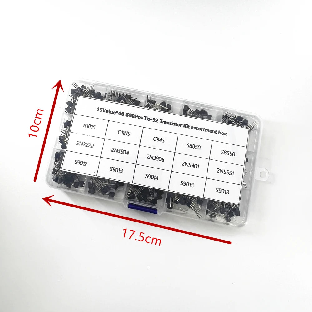600Pcs TO-92 Transistor Kit Assortment Box A1015 C1815 S8050 8550 9012 9013 2N2222 3904 3906 C945 PNP/NPN Triode Electronics Kit