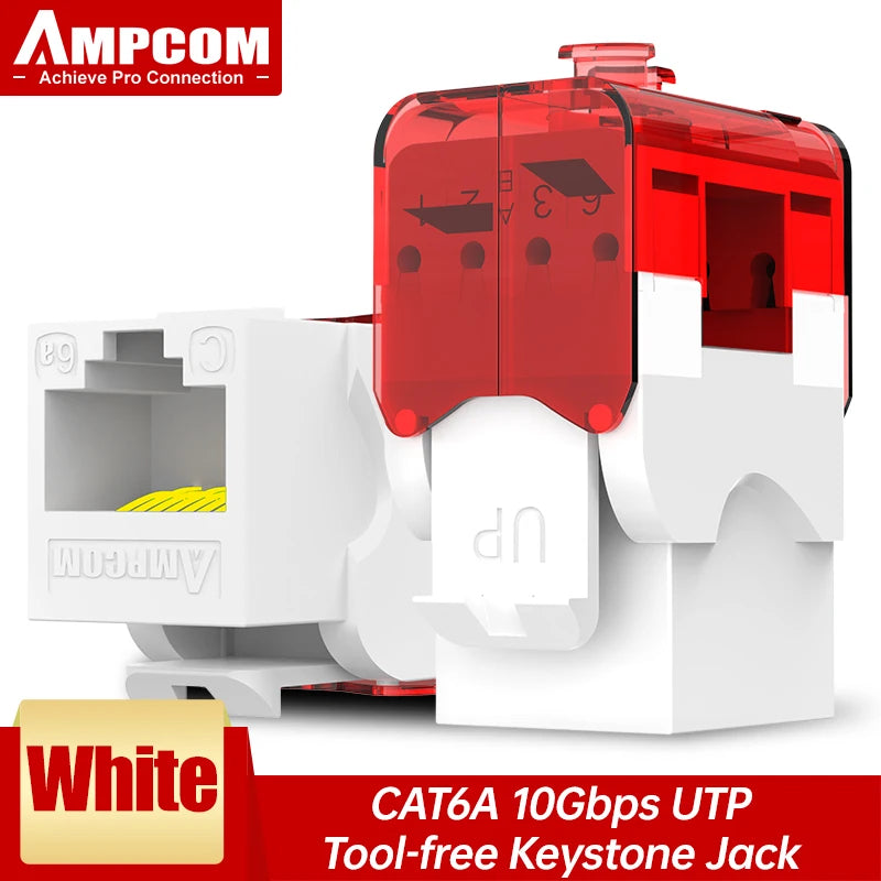 AMPCOM CAT6A CAT6 Tool Less Keystone Jack,  RJ45 UTP Keystone Module Adapter No Punch-Down Tool Couplers Modular Connector