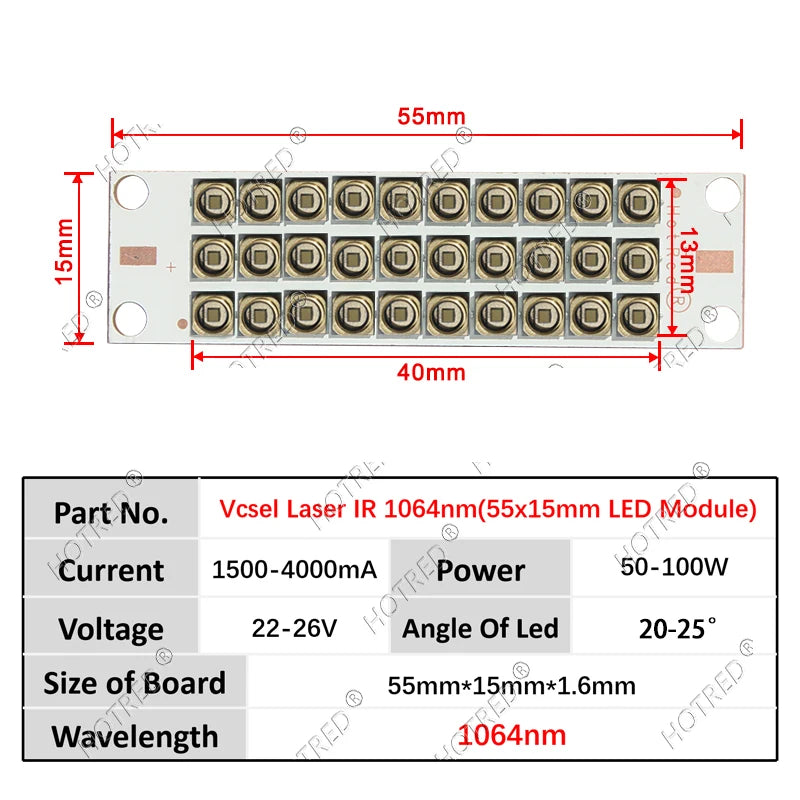 50W 100W IR Led Diode High Power Infrared 3535 Vcsel Laser Chip Beads 808nm 850nm 940nm 980nm 1064nm Lamp Light Sensor Monitorin