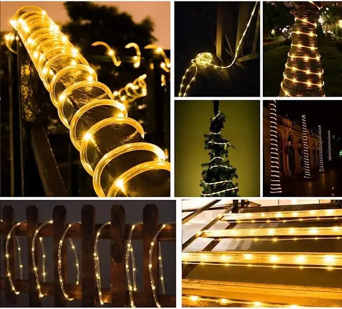 Solar String Lights Outdoor Waterproof LED Strip Rope Tube Lamp Christmas Fairy Garland String Lights for Garden Tree Yard Fence