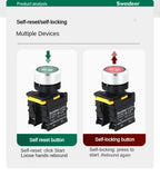22mm Button Switch Waterproof Momentary Self Reset Self Locking Flat Head Start Stop Arrow Symbol Power Push Button Switch 10A