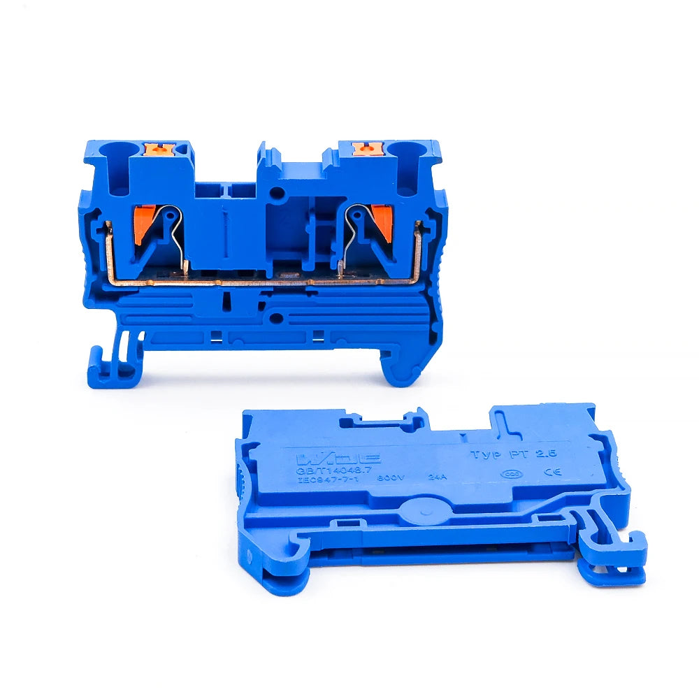 100Pcs DIN Rail Terminal Block PT2.5 2.5mm² Push-in Quick Wiring with Spring Cage Compact Industrial Electrical Connector