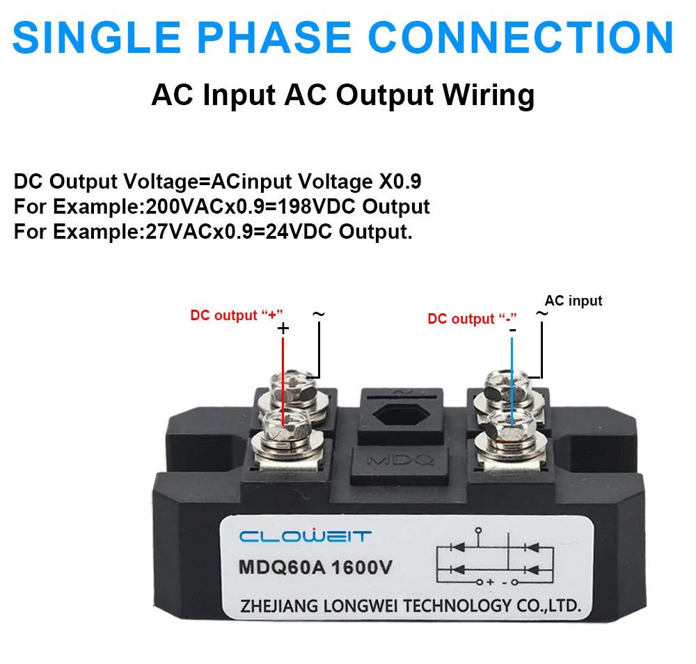 Volt Silicon Single 1 Phase Diode Metal Case Bridge Rectifier MDQ 100A Amp 1600V Single Phase Rectifier Bridge Module