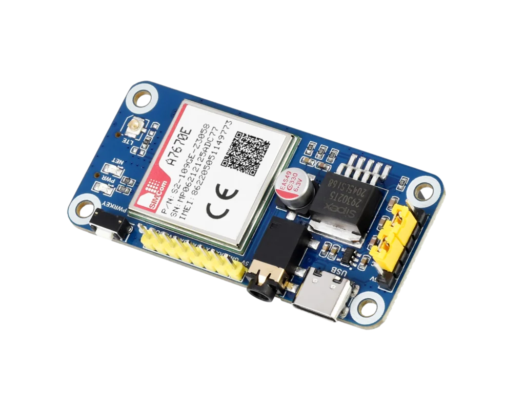 Waveshare A7670E LTE Cat-1 HAT for Raspberry Pi,Multi Band,2G GSM / GPRS,LBS,for Europe,Southeast Asia,West Asia,Africa,China