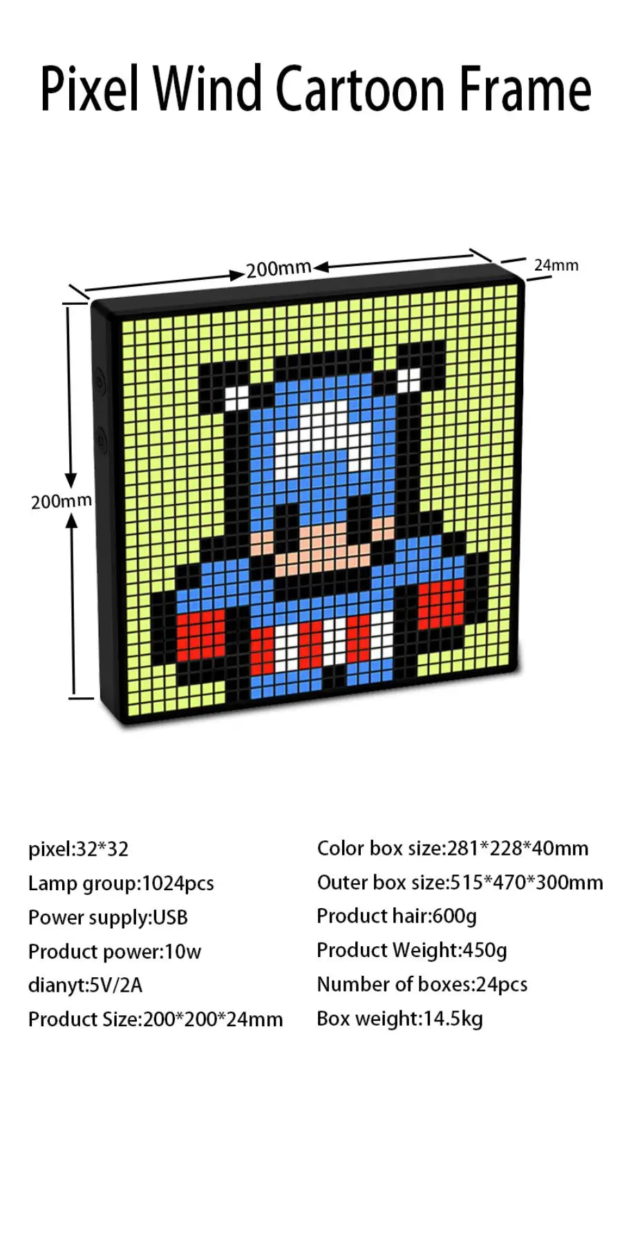 LED Pixel Matrix Bluetooth Smart Display 64x64 RGB Digital Lamp Panel DIY Art Display Gaming Anime Room Decor Frame APP Control