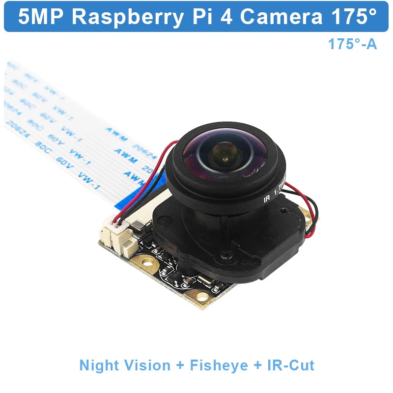 Raspberry Pi 5MP Camera OV5647 1080P Optional Wide Angle Night Vision IR-CUT Fisheye Webcam for Raspberry Pi 4 Model B 3B Plus