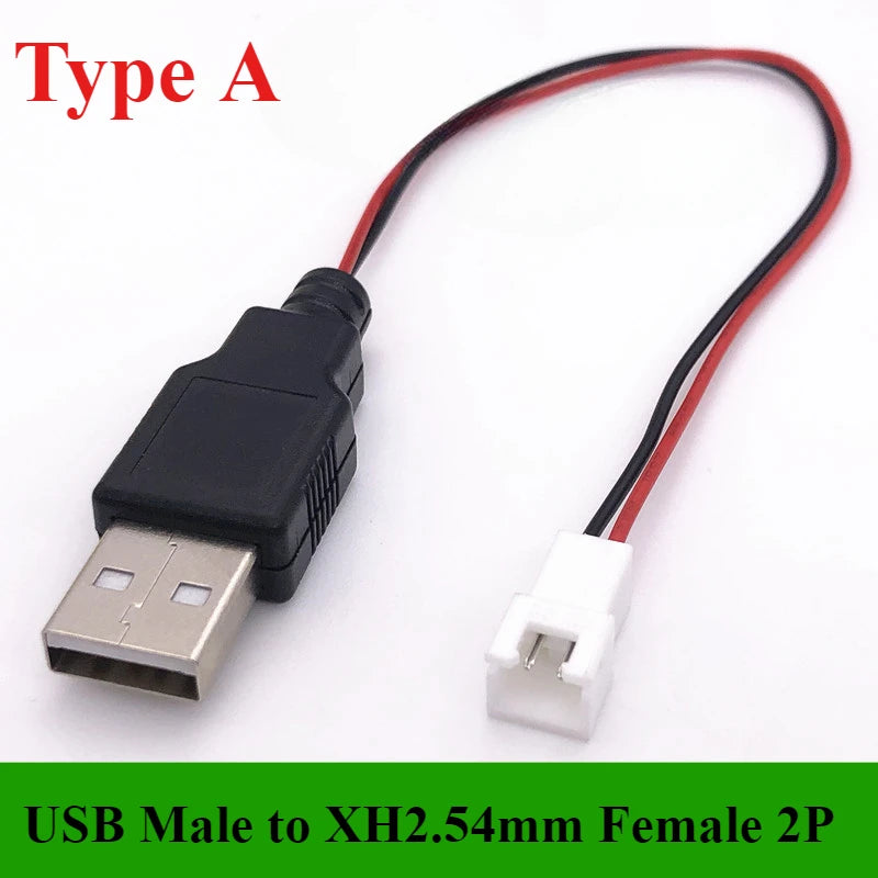 1/5/10Pcs/lot USB Male/Female to XH2.54 /PH2.0/1.25mm Female Plug adapter cable  2P 26AWG 20CM Toy Fan drone connector cable