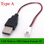 1/5/10Pcs/lot USB Male/Female to XH2.54 /PH2.0/1.25mm Female Plug adapter cable  2P 26AWG 20CM Toy Fan drone connector cable