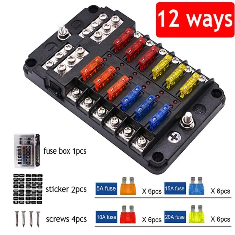 6/12 Way 12-24V Car Boat Fuse Blade Fuse Box Holder With Plastic Cover For Power Panel Board Camper Fuse