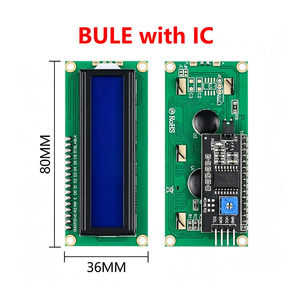 LCD1602 1602A LCD Display Module 16x2 Character Blue Yellow Green Gray Screen PCF8574 I2C IIC Interface 5V for Arduino