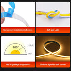 DC 5V COB LED Strip Light With USB 2PIN Wire DC Plug 8MM 320LED High Density Flexible Tape 3000K 4000K 6000K Warm Natural White