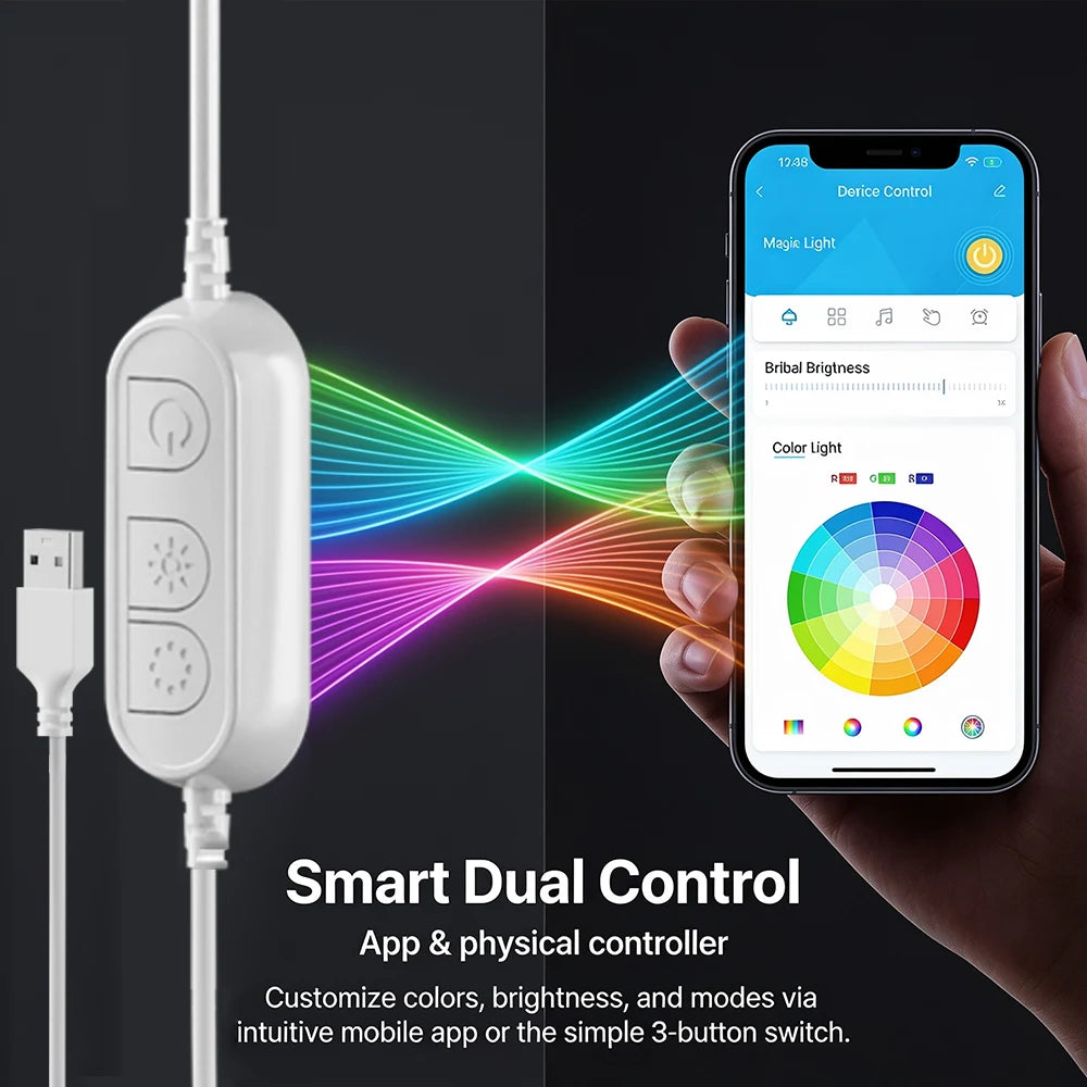 5M RGB Color Changing Neon Light Strip, Waterproof Flexible LED Neon Rope, USB Powered, APP & Manual 3 Keys Control for Indoor Outdoor Home Party Decoration