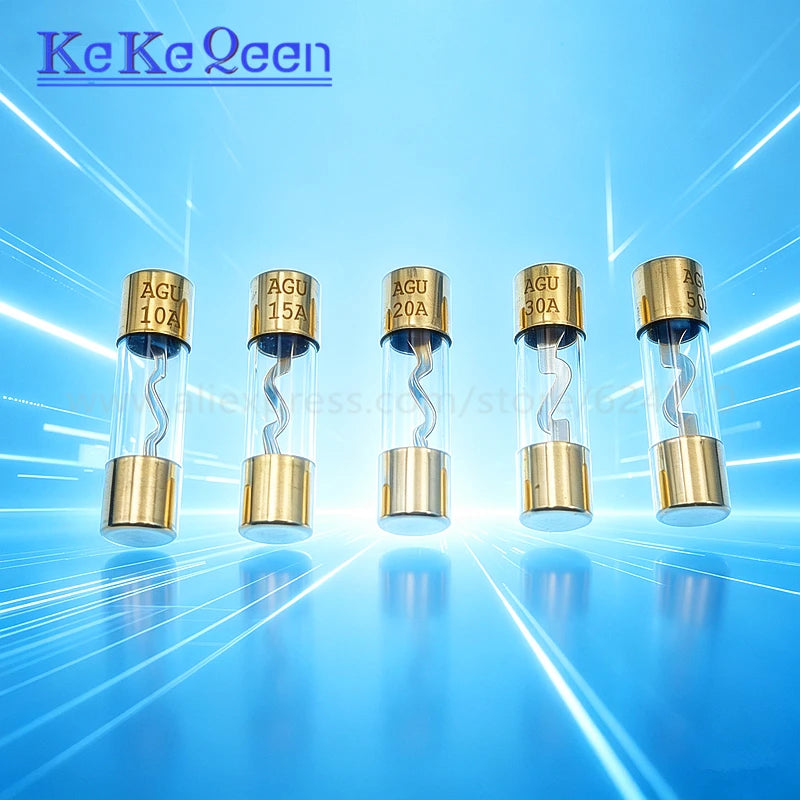 AGU 5AU FUSE 32V 10*38mm 10A 15A 20A 25A 30A 40A 50A 60A 70A 80A 100A Gold Plated Glass Car Audio Fuse