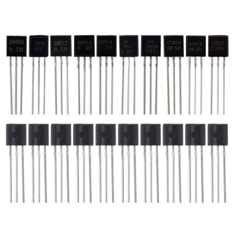 200Pcs Transistor Kit BC327 BC337 2N2222 2N2907 2N3904 2N3906 S8050 S8550 A1015 C1815 PNP/NPN 10 Values TO-92 Transistors Set