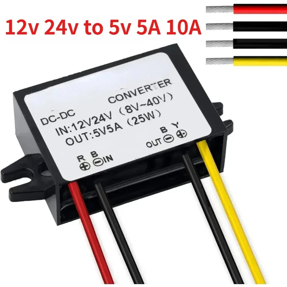 DC 12v 24v to 5v 5A 10A Step Down Converter Regulator Power Adapter Reducer for Car Electronics Truck Vehicle Boat Solar System