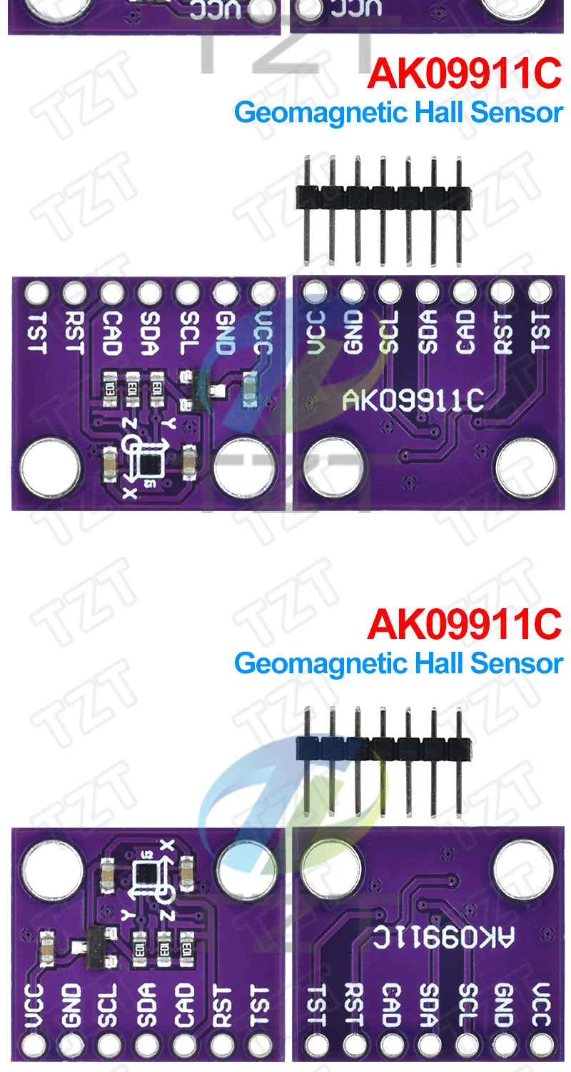 TZT 1/3PCS MCU-9911 AK09911C Geomagnetic Hall Sensor Three-axis Compass Magnetometer Module